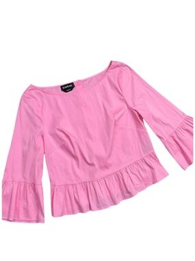 Bebe Top Womens Extra Small Pink Ruffle Trim Bell Sleeve Y2K 2000's‎ Barbiecore
